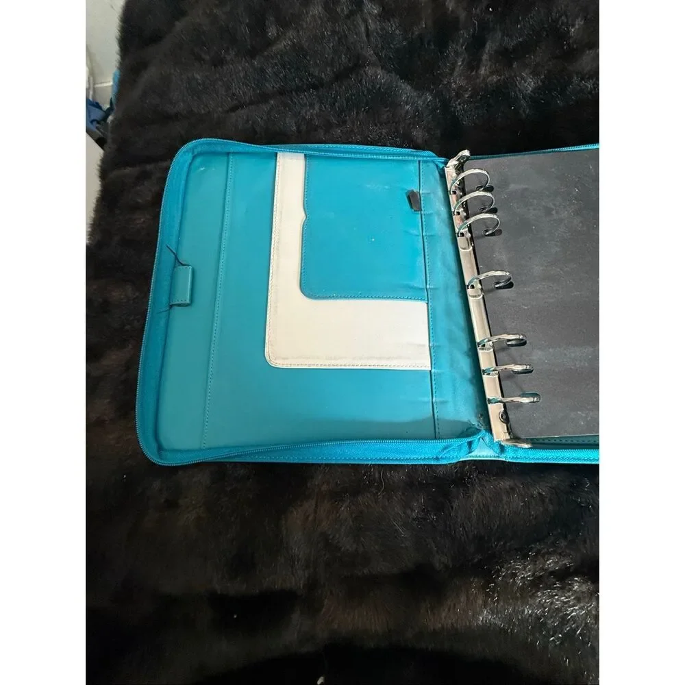 Franklin Covey Teal Blue Leather Planner Folder  11x12.5